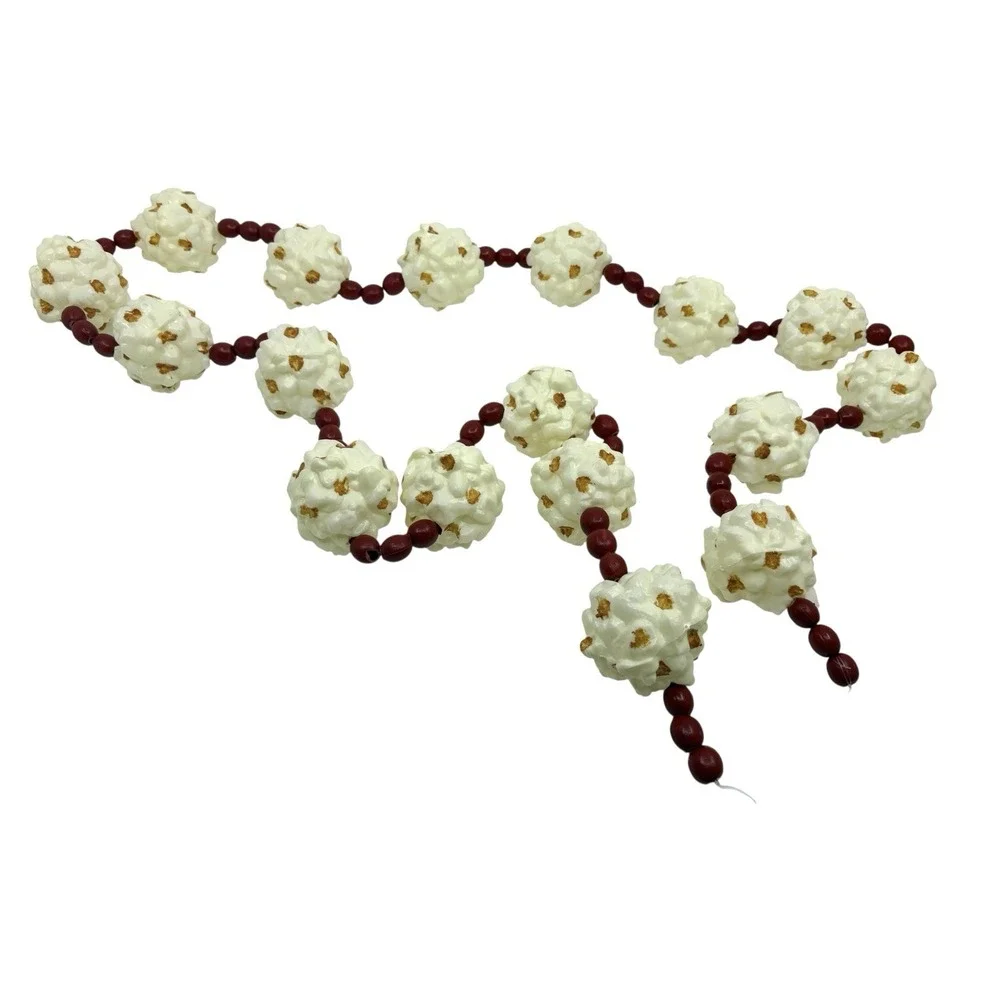 Vtg Popcorn And Red Beaded Christmas Tree Garland 65